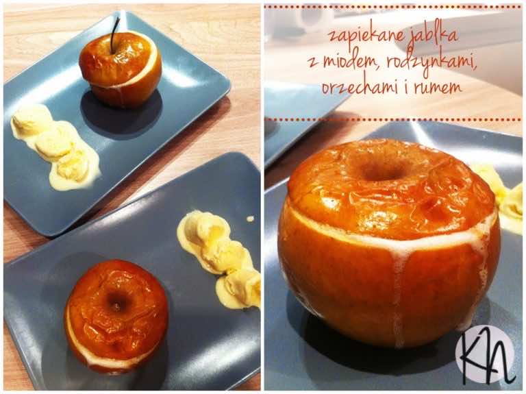 Zapiekane jabłka z bakaliami, miodem i rumem