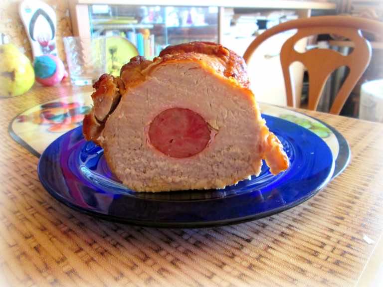 Schab sztygarski z kiełbasą w środku