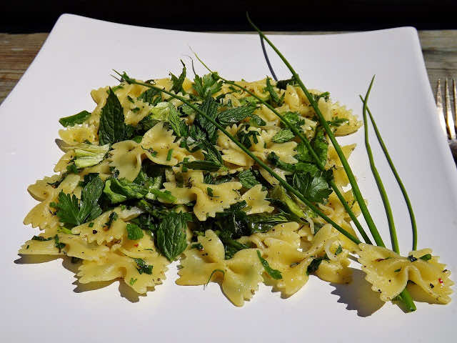 Farfalle z ziołami i sałatą lodową