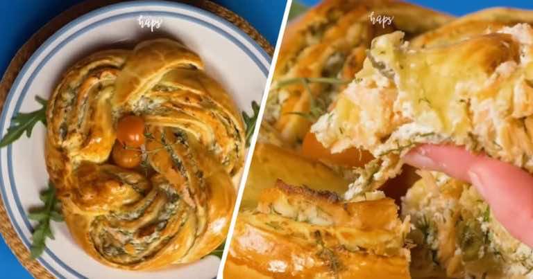 Super przekąska – wieniec z ciasta z łososiem