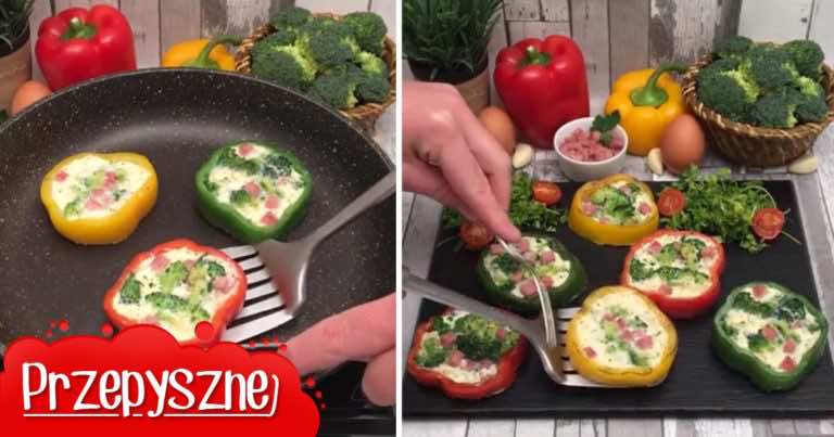 Brokułowy omlet w papryce, pomysł na śniadanie!