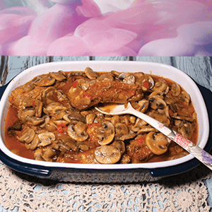 Żeberka z pieczarkami